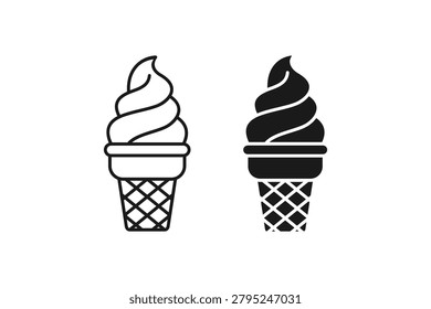 Soft serve ice cream cone icon set outline and solid graphic symbol