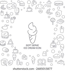 Soft Serve Ice Cream Icon, line style with mosaic icon background, great for web and background use.