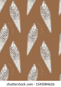 Soft serve ice-cream cone, seamless pattern background. Hand drawn sketch vector.