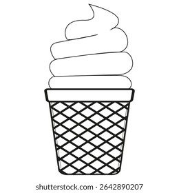 Soft serve icon. Waffle cone vector. Swirl ice cream. Dessert cone shape.