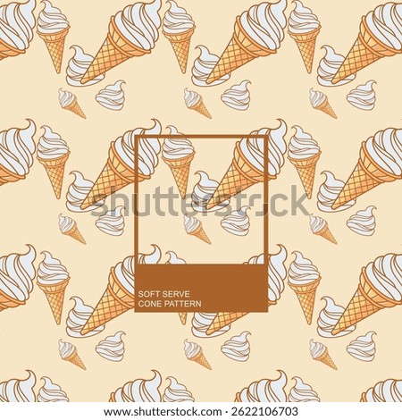 Soft Serve Vanilla Ice Cream Seamless Pattern with Bold Outlines, Clean Shapes, and a Cartoon Style – Vector Illustration