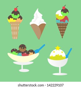Soft served , Vector Cartoon Ice cream set