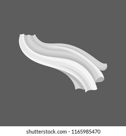 Soft silk textile. Long white cloth flying on the wind. Drape with wavy folds. Piece of fabric material. Flat vector design