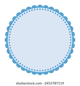 Soft And Simple Blue Colored Blank Circular Sticker Label Element Design with Decorative Border Ornaments