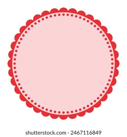 Soft And Simple Red Colored Blank Circular Sticker Label Element Design with Decorative Border Ornaments