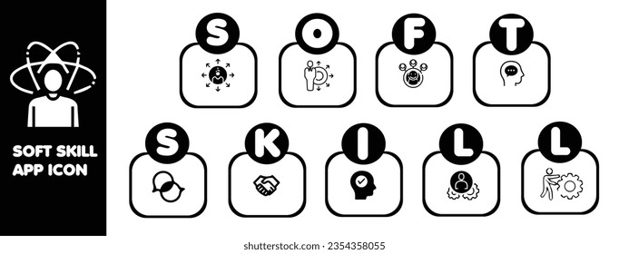 Soft Skill app icon set black and white color