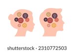 Soft skill for business concept collection. Vector flat illustration. Human head profile with various competencies icon symbol isolated on white background. Design for corporate training, business
