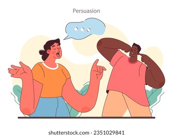 Soft skill development. Character with communication skill. Effective collaboration, positive interaction with surrounding people. People community building. Flat vector illustration