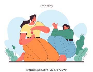 Soft skill development. Character with empathy. Woman with deep understanding of emotions and sympathy. Self-development for career growth. Flat vector illustration