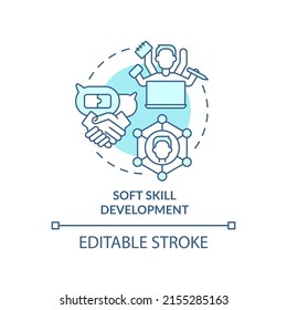 Soft skill development turquoise concept icon. In demand additional skill abstract idea thin line illustration. Isolated outline drawing. Editable stroke. Arial, Myriad Pro-Bold fonts used