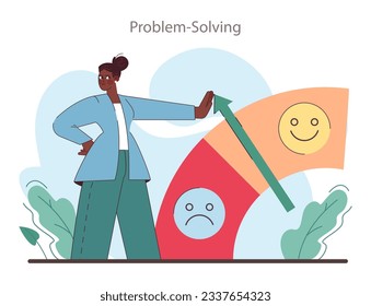 Suave habilidad. Empleado con habilidad para resolver problemas. Generación de una idea creativa o forma de resolver un problema. Autodesarrollo para el crecimiento de la carrera. Ilustración vectorial plana