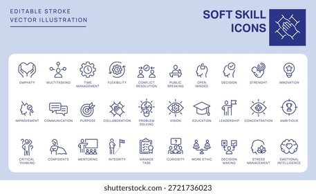 Soft Skill Icons. Editable Stroke. Set of thin line icons symbol collection.