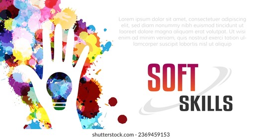 Soft skill or leadership knowledge concept. Horizontal vector poster with paint splash design elements