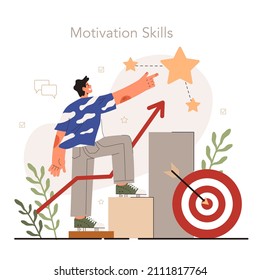 Soft skills concept. Business people or employee with motivation skill. Education, training and improvement for career building. Isolated flat vector illustration