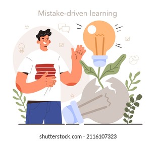 Soft skills concept. Business people or employee with mistake-driven learning skill. Learning from a mistake and moving towards success. Ideas developing. Flat vector illustration