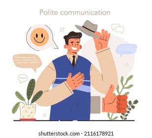 Soft skills concept. Business people or employee with good polite communication skill. Education, training and improvement for career building. Isolated flat vector illustration