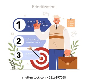 Soft skills concept. Business people or employee with prioritization skill. Setting an agenda and following schedule. Business efficiency concept. Flat vector illustration