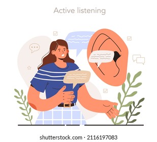 Soft Skills Concept. Business People Or Employee With Active Listening Skill. Education, Training And Improvement For Career Building. Isolated Flat Vector Illustration