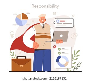 Soft Skills Concept. Business People Or Employee With Responsibility. Time Management And Subordination Following. Personnel Management And Empolyee Work Progress. Flat Vector Illustration