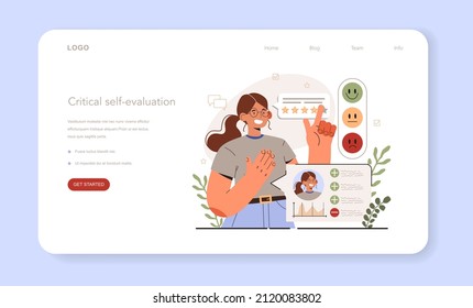 Soft skills concept. Business people or employee with critical self-evaluation. Education, training and improvement for career building. Isolated flat vector illustration