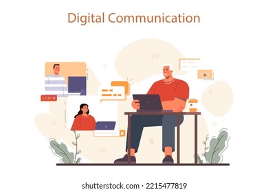 Soft skills concept. Business people or employee with digital communication skill. Education, training and improvement for career building. Isolated flat vector illustration