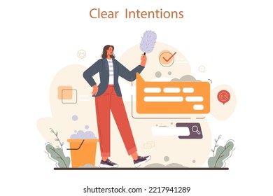 Soft skills concept. Business people or employee with clear intentions demonstration. Education, training and improvement for career building. Isolated flat vector illustration