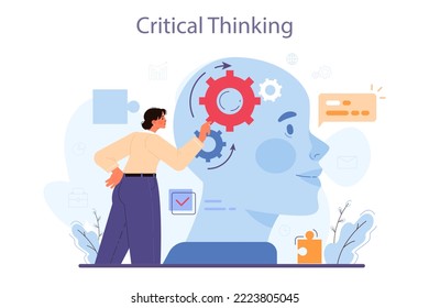 Soft skills concept. Business people or employee with critical thinking skill. Problem solving, creative thinking, reasoning, analyzing, decision making and solution. Flat vector illustration