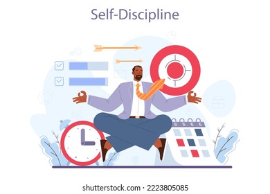 Soft skills concept. Business people or employee with self-discipline skill. Time management. Personal management, self-regulation learning, self-organization and motivation. Flat vector illustration