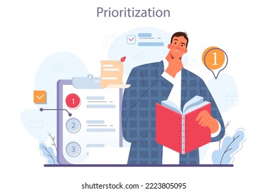 Soft skills concept. Business people or employee with prioritization skill. Setting an agenda and following schedule. Business efficiency concept. Flat vector illustration