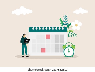 Soft skills concept. Business people or employee with self management and scheduling skill. Time management, self-regulation learning, self-discipline and motivation. Flat vector illustration