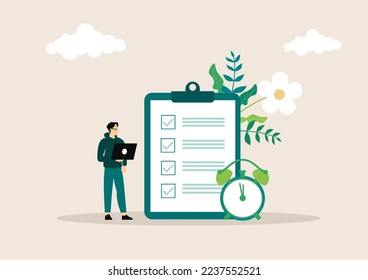 Soft skills concept. Business people or employee with self management and scheduling skill. Time management, self-regulation learning, self-discipline and motivation. Flat vector illustration