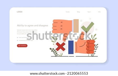 Soft skills concept. Employee with a ability to agree and disagree. Education, training and improvement for career building. Isolated flat vector illustration
