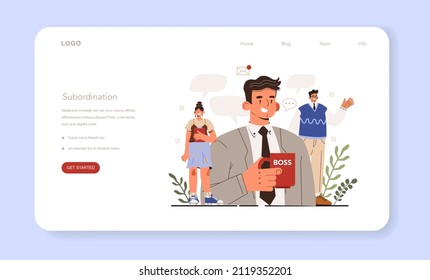 Soft skills concept. Employee respecting the chain of command, following subordination. Education, training and improvement for career building. Isolated flat vector illustration