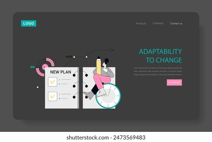 Soft Skills-Konzept. Darstellung der Anpassungsfähigkeit einer Person in einem dynamischen Kalender mit Ziel und Bleistift, die die strategische Anpassung widerspiegelt. Vektorillustration.