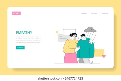 Soft Skills concept. Two characters in a supportive conversation, highlighting empathy in relationships. Understanding and compassion in human interaction. Vector illustration.
