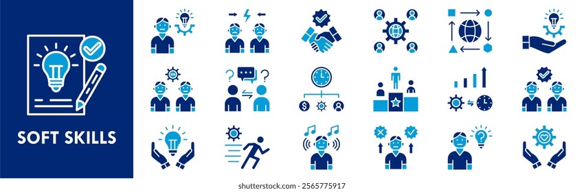 Soft Skills icon collection set. Containing design communication, teamwork, leadership, business, management