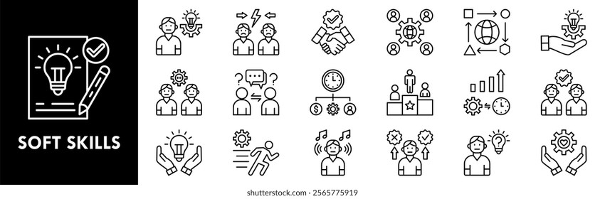 Soft Skills icon collection set. Containing design communication, teamwork, leadership, business, management