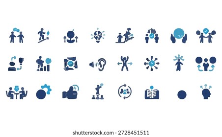 Symbolsatz für Soft Skills. Kommunikation, Empathie, Durchsetzungsvermögen