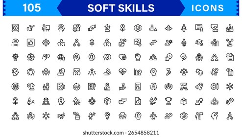 Soft Skills Icon Set Featuring Communication, Teamwork, Leadership, and Emotional Intelligence in Clean Vector Style