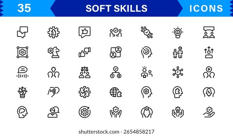 Soft Skills Icon Set Featuring Communication, Teamwork, Leadership, and Emotional Intelligence in Clean Vector Style