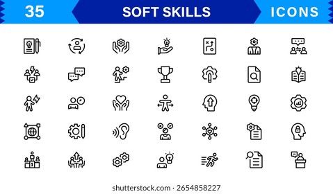 Soft Skills Icon Set Featuring Communication, Teamwork, Leadership, and Emotional Intelligence in Clean Vector Style