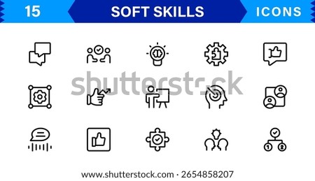 Soft Skills Icon Set Featuring Communication, Teamwork, Leadership, and Emotional Intelligence in Clean Vector Style