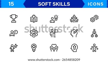 Soft Skills Icon Set Featuring Communication, Teamwork, Leadership, and Emotional Intelligence in Clean Vector Style
