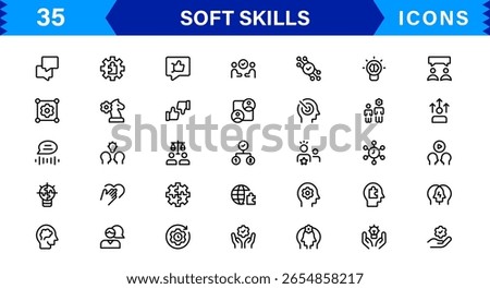 Soft Skills Icon Set Featuring Communication, Teamwork, Leadership, and Emotional Intelligence in Clean Vector Style