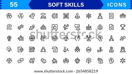 Soft Skills Icon Set Featuring Communication, Teamwork, Leadership, and Emotional Intelligence in Clean Vector Style