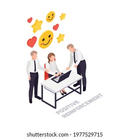 Soft skills isometric concept icon with characters of colleagues in office and colorful images 3d vector illustration