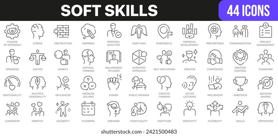 Soft skills line icons collection. UI icon set in a flat design. Excellent signed icon collection. Thin outline icons pack. Vector illustration EPS10