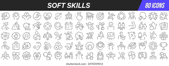 Soft skills line icons collection. Big UI icon set in a flat design. Thin outline icons pack. Vector illustration EPS10