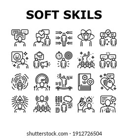 Soft Skills People Collection Icons Set Vector. Creativity And Decision Making, Understanding Body Language And Learning, Soft Skills Black Contour Illustrations