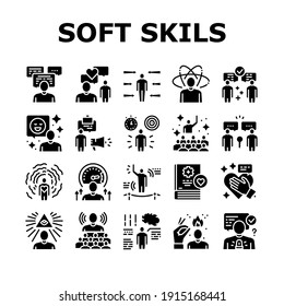 Soft Skills People Collection Icons Set Vector. Creativity And Decision Making, Understanding Body Language And Learning, Soft Skills Glyph Pictograms Black Illustrations